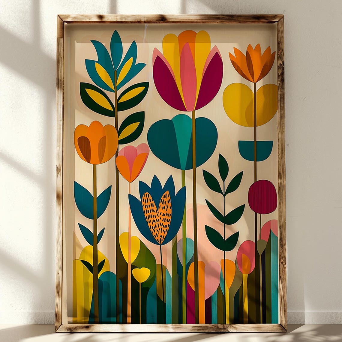 Boho Geometric Tulips Colorful Modern Floral Abstract Art Poster