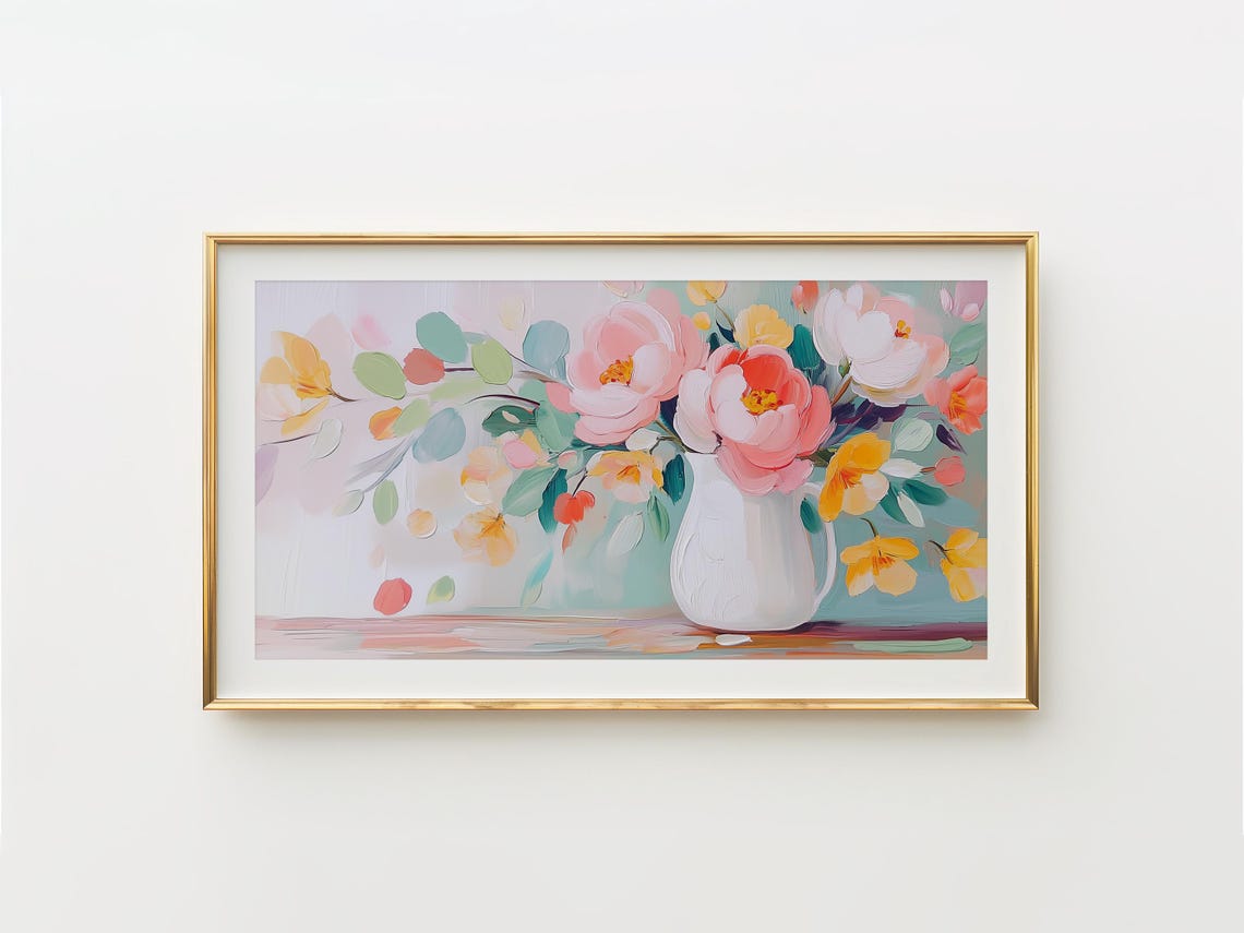 Pastel Flowers White Pitcher Vase Soft Spring Botanical Art Poster