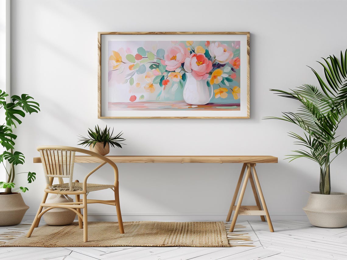 Pastel Flowers White Pitcher Vase Soft Spring Botanical Art Poster - Image 2