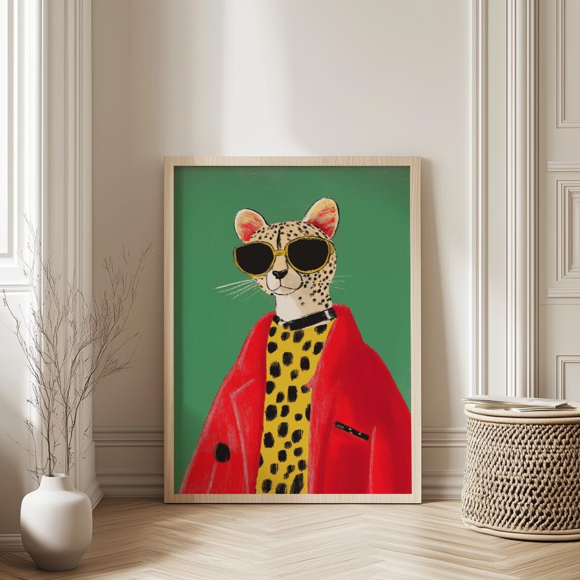 Fashion Cheetah In Sunglasses Red Blazer Animal Style Art Poster