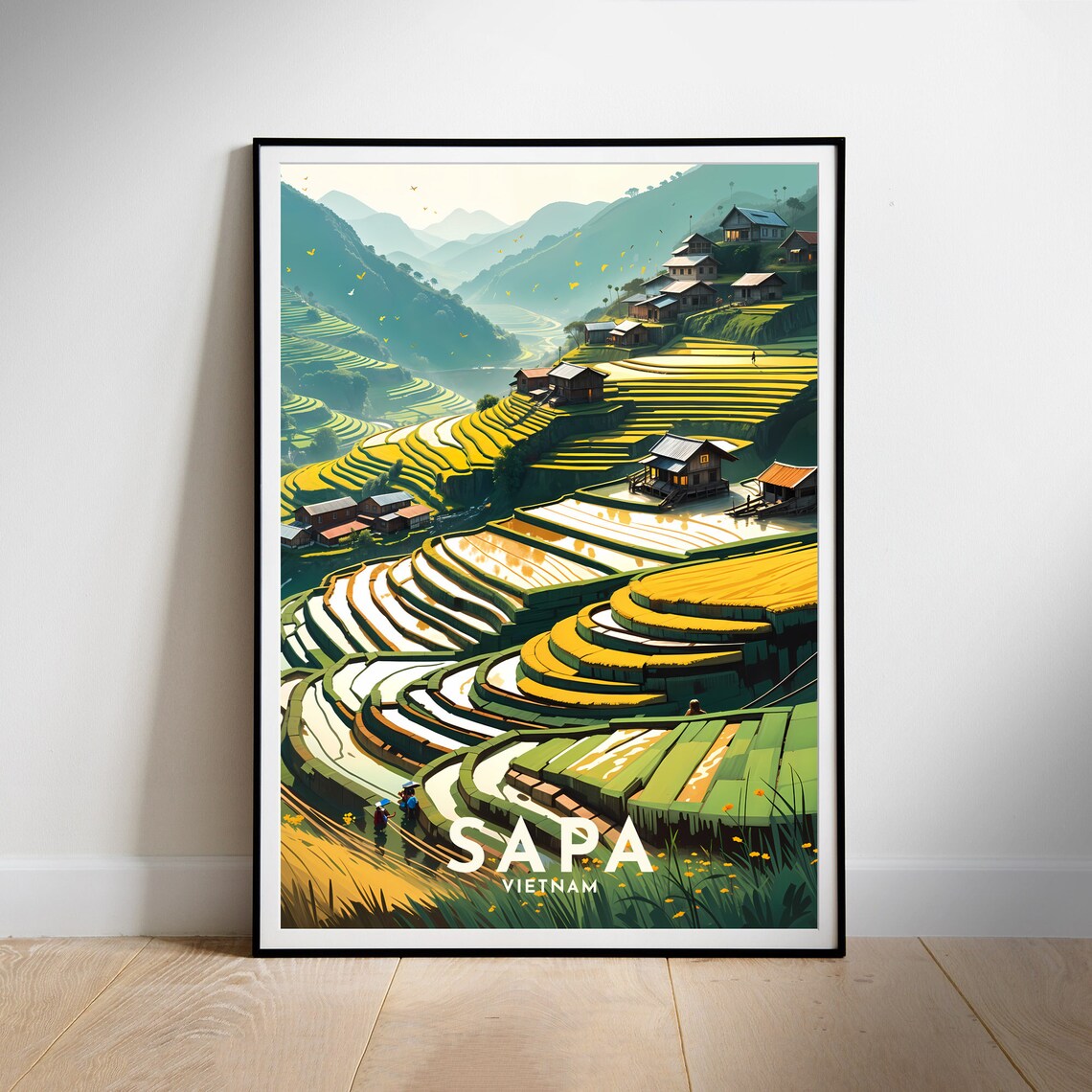 Sapa Vietnam Golden Rice Terraces Mountain Harvest Travel Poster
