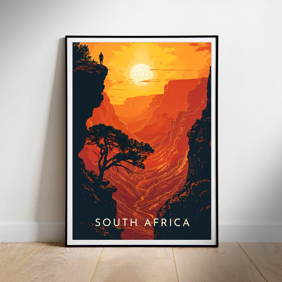 South Africa Canyon Sunset Hiker Dramatic Retro Travel Poster - Image 3