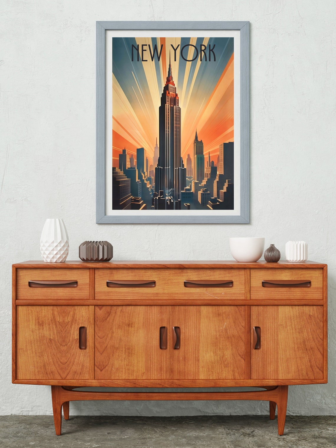 New York Empire State Building Art Deco Sunburst Travel Poster - Image 2