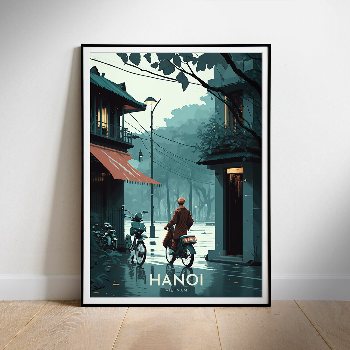 Hanoi Vietnam Retro Travel Poster, Art Print