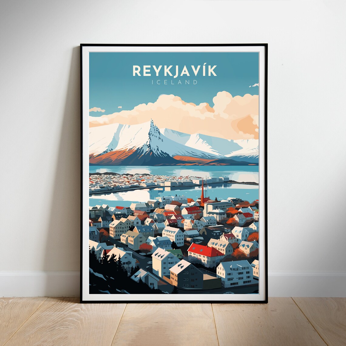 Reykjavik Retro Travel Poster Print, Iceland