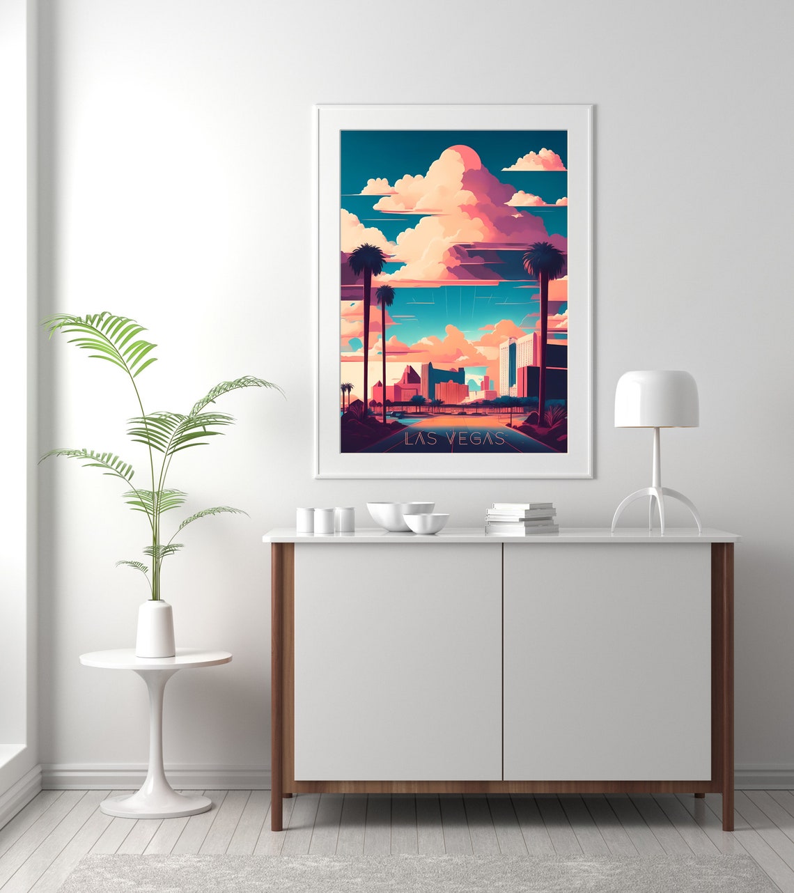Las Vegas Nevada Sunset Strip Palms Skyline Neon Travel Poster - Image 2