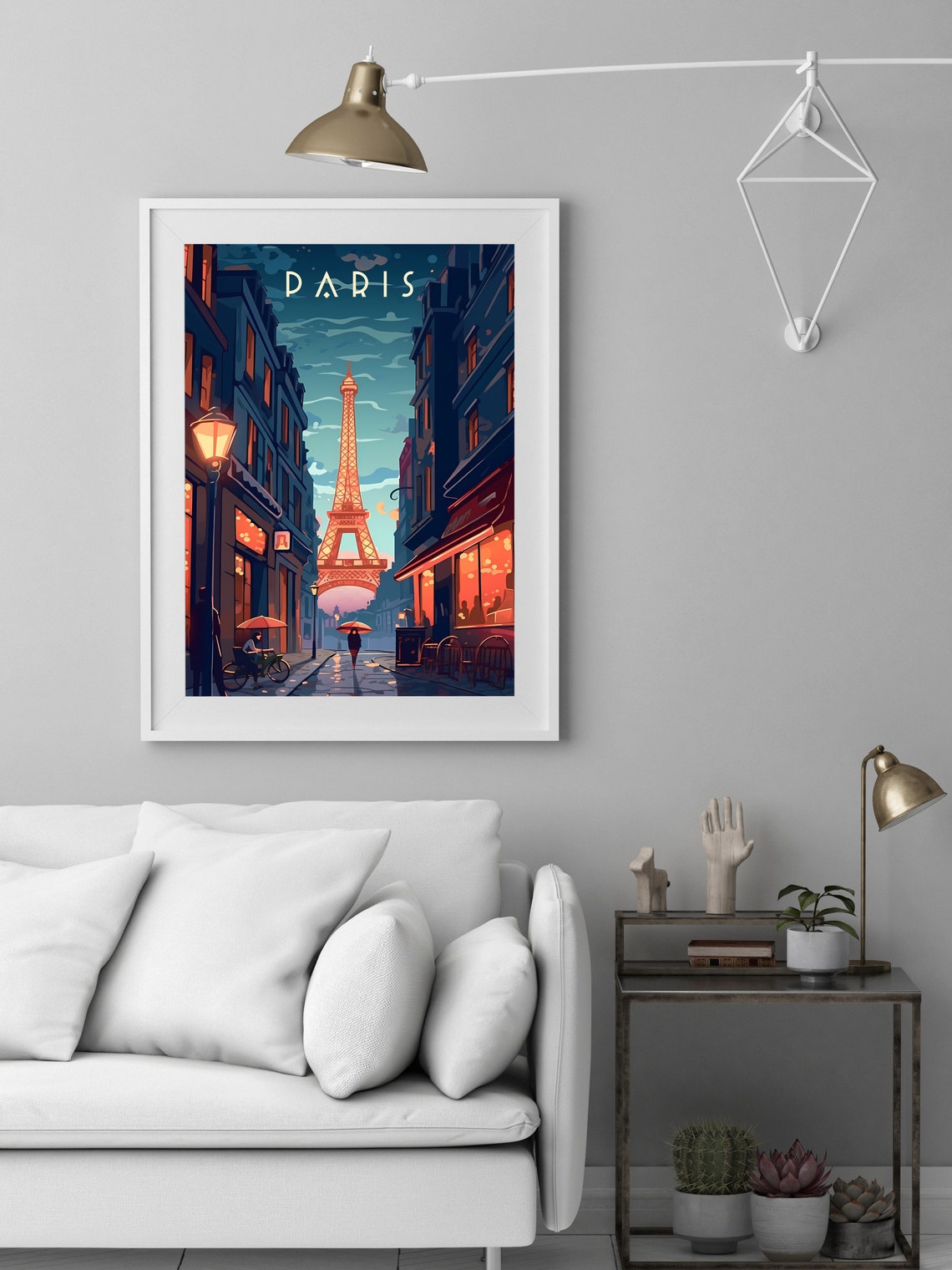 Paris France Eiffel Tower Night Rainy Cobblestone Street Travel Poster - Image 2