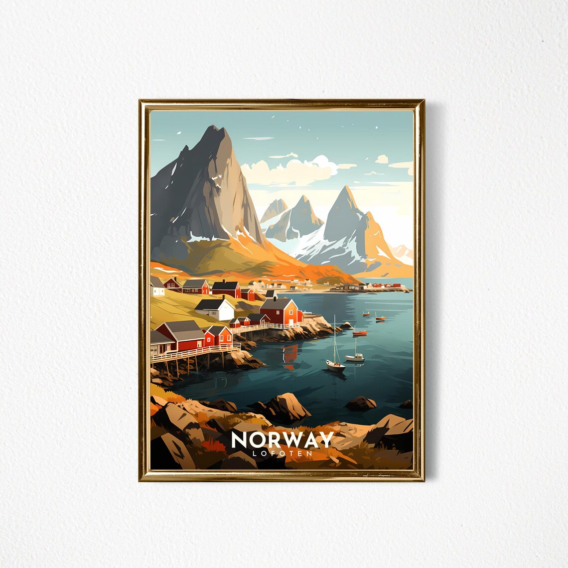 Norway Lofoten Fishing Village Fjord Mountains Travel Poster - Image 2