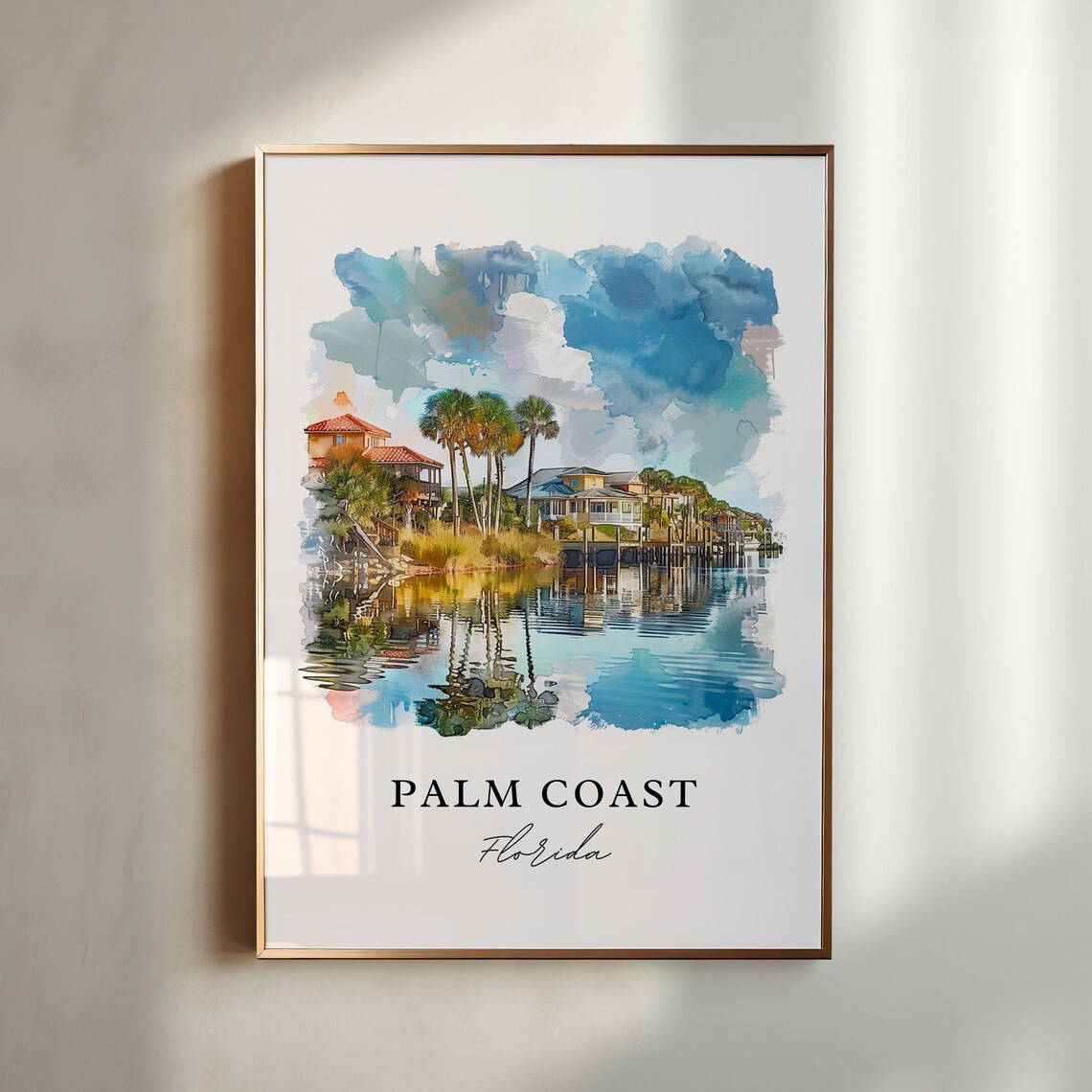 Palm Coast Florida Watercolor Travel Poster