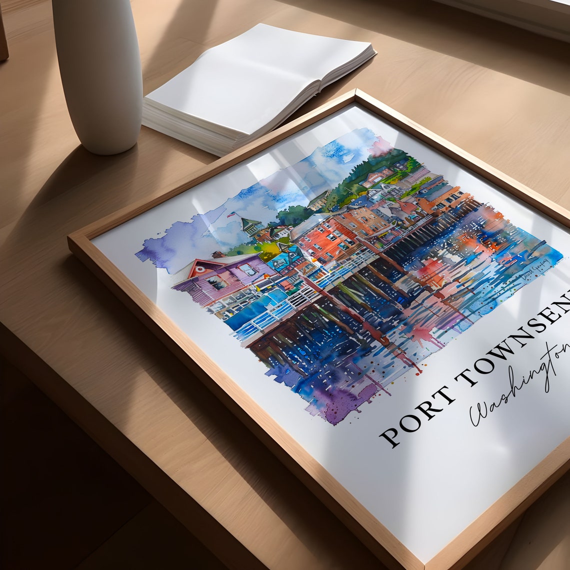 Port Townsend Washington Watercolor Waterfront Pier Scene Poster - Image 5