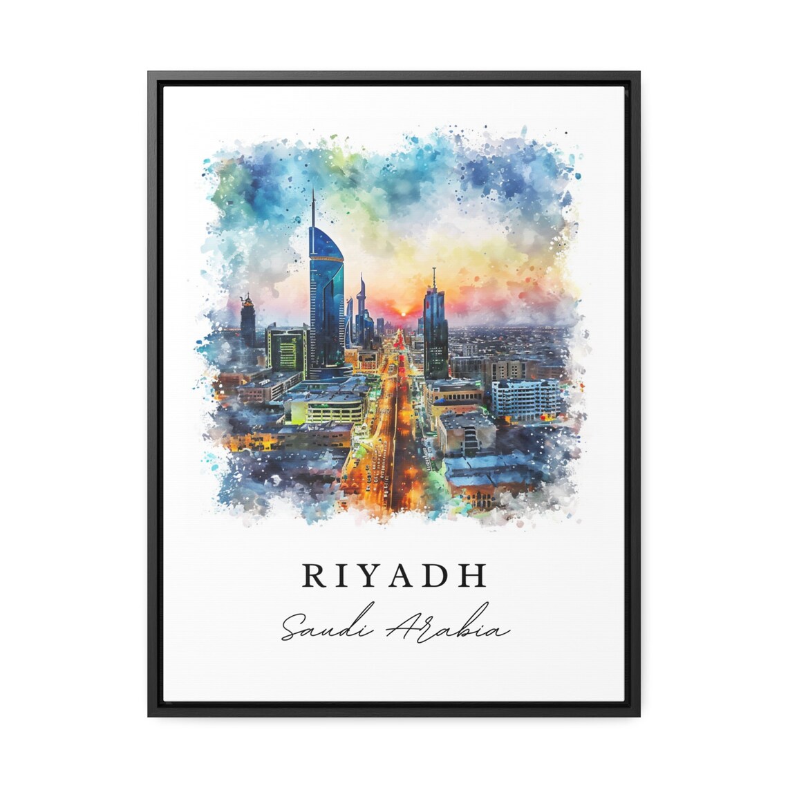 Riyadh Saudi Arabia Watercolor Sunset Skyline Kingdom Tower City Travel Poster - Image 2