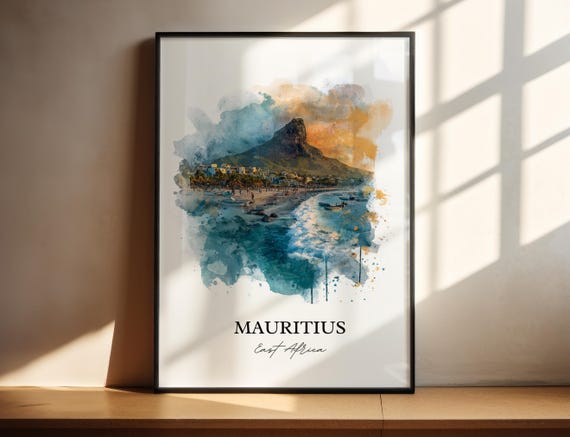Mauritius Wall Art Print Watercolor East Africa Gift Travel Poster Housewarming