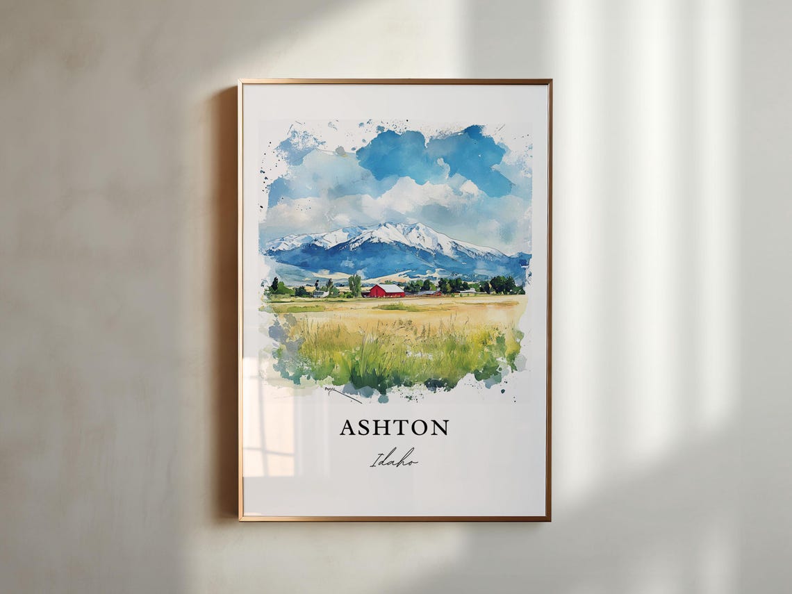 Ashton Idaho Classic Red Barn Snowy Mountain Farm Watercolor Poster - Image 5
