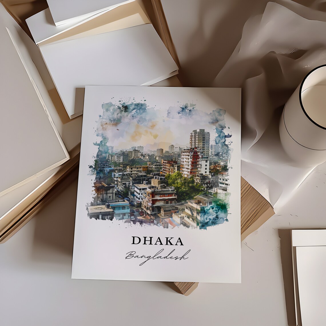 Dhaka Bangladesh Watercolor City Skyline Urban Travel Art Poster - Image 6