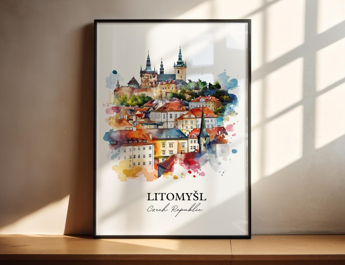 Litomysl Czech Republic Watercolor Castle Hill Town Travel Poster