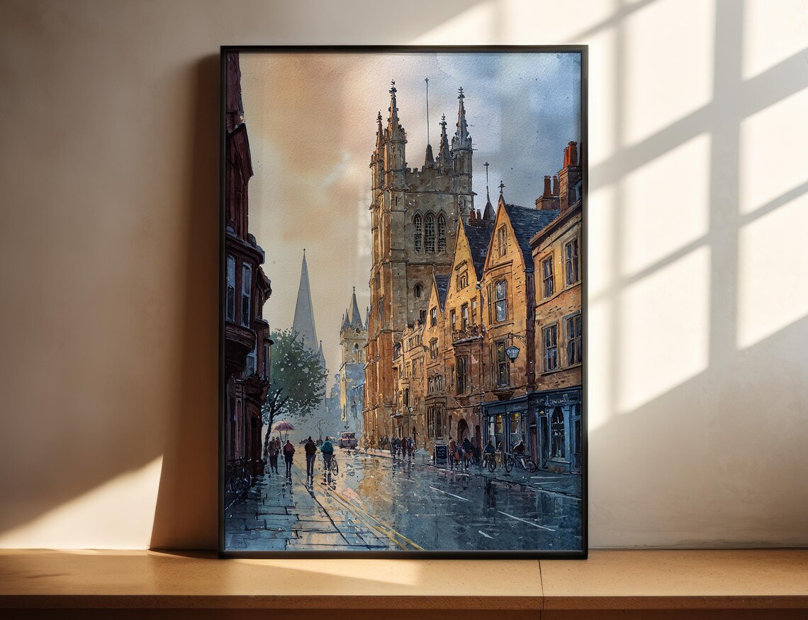 Oxford England Watercolor Travel Poster, Europe