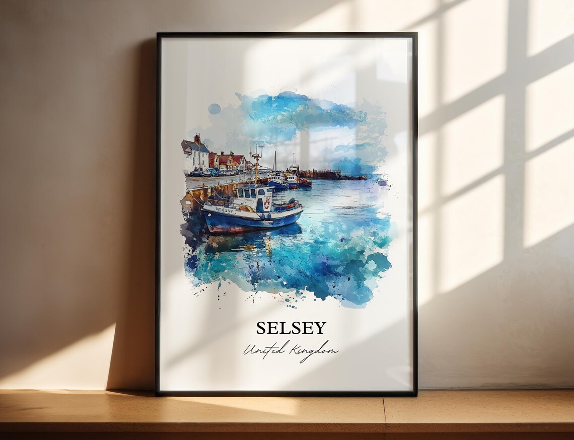 Selsey United Kingdom Watercolor Fishing Harbor Boats Coastal Poster