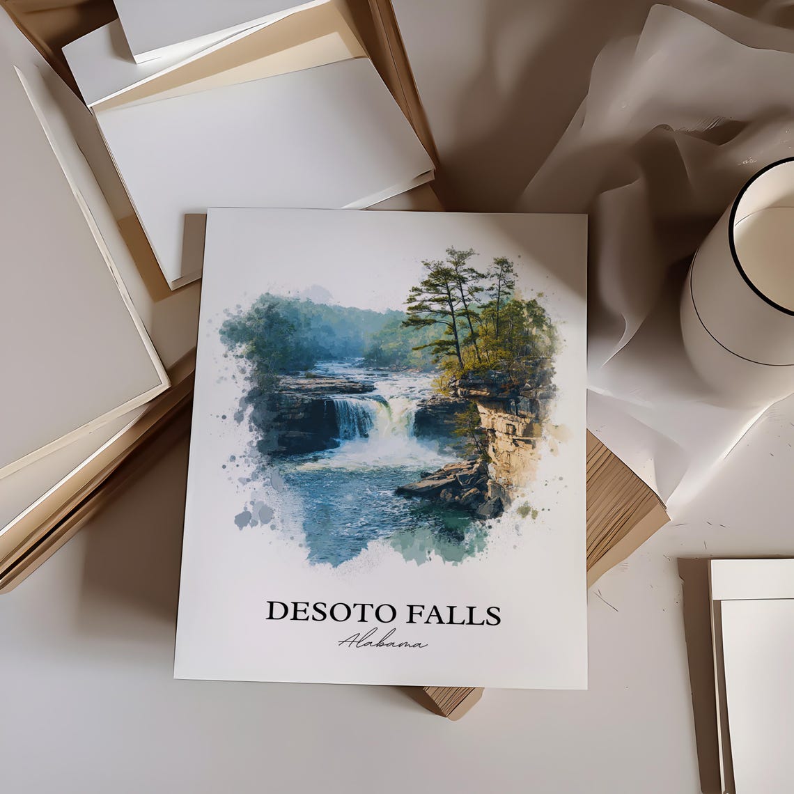 Desoto Falls Alabama River Pine Cliff Cascade Watercolor Poster - Image 4
