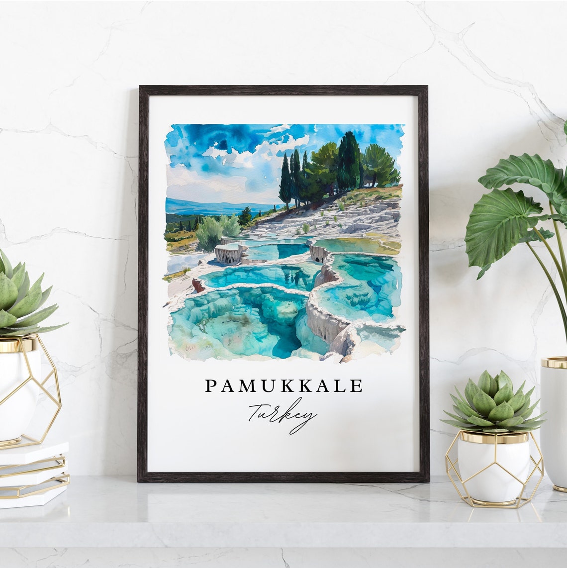 Pamukkale Turkey Watercolor Travertine Terraces Pools Poster - Image 3