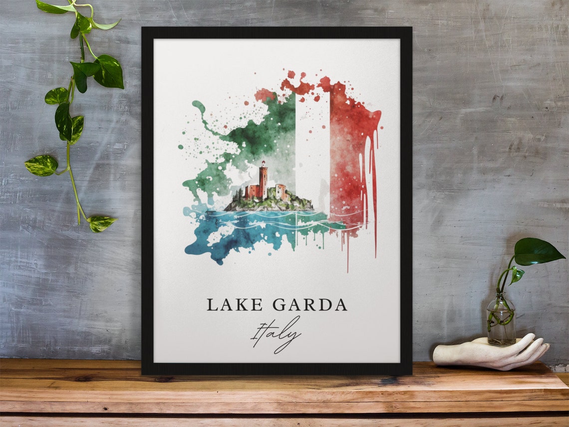 Lake Garda Italy Flag Splash Lighthouse Watercolor Travel Poster