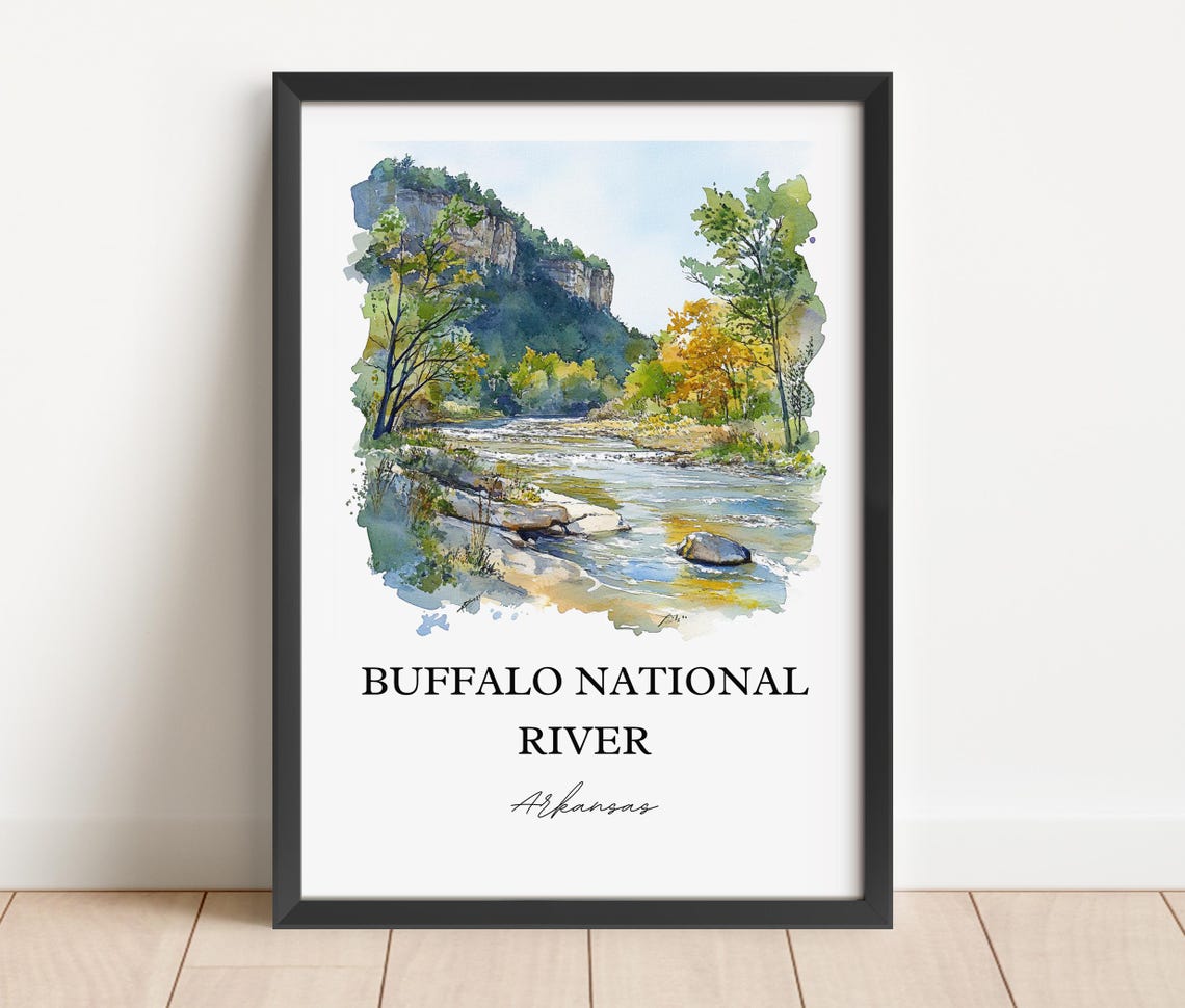 Buffalo National River Arkansas Watercolor River Bluffs Travel Poster - Image 3