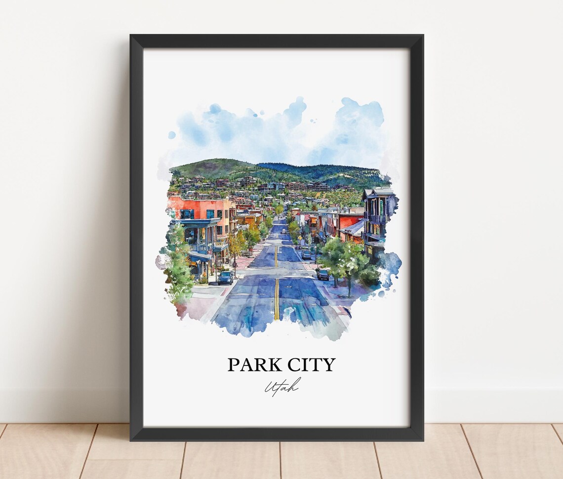 Park City Utah Watercolor Mountain Main Street Scene Art Poster - Image 4