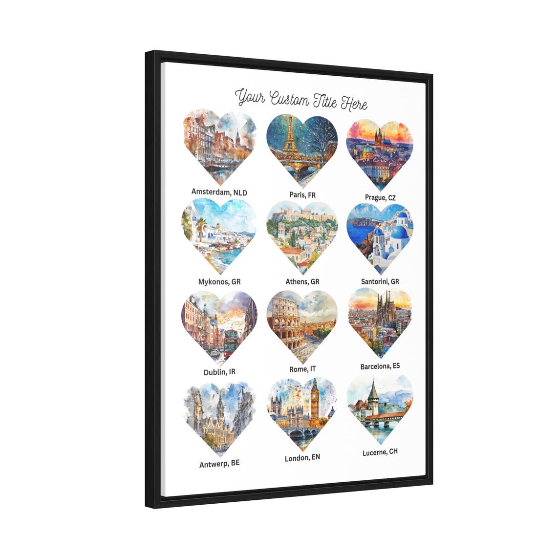Custom Twelve Heart European City Collage Personalized Travel Poster - Image 2