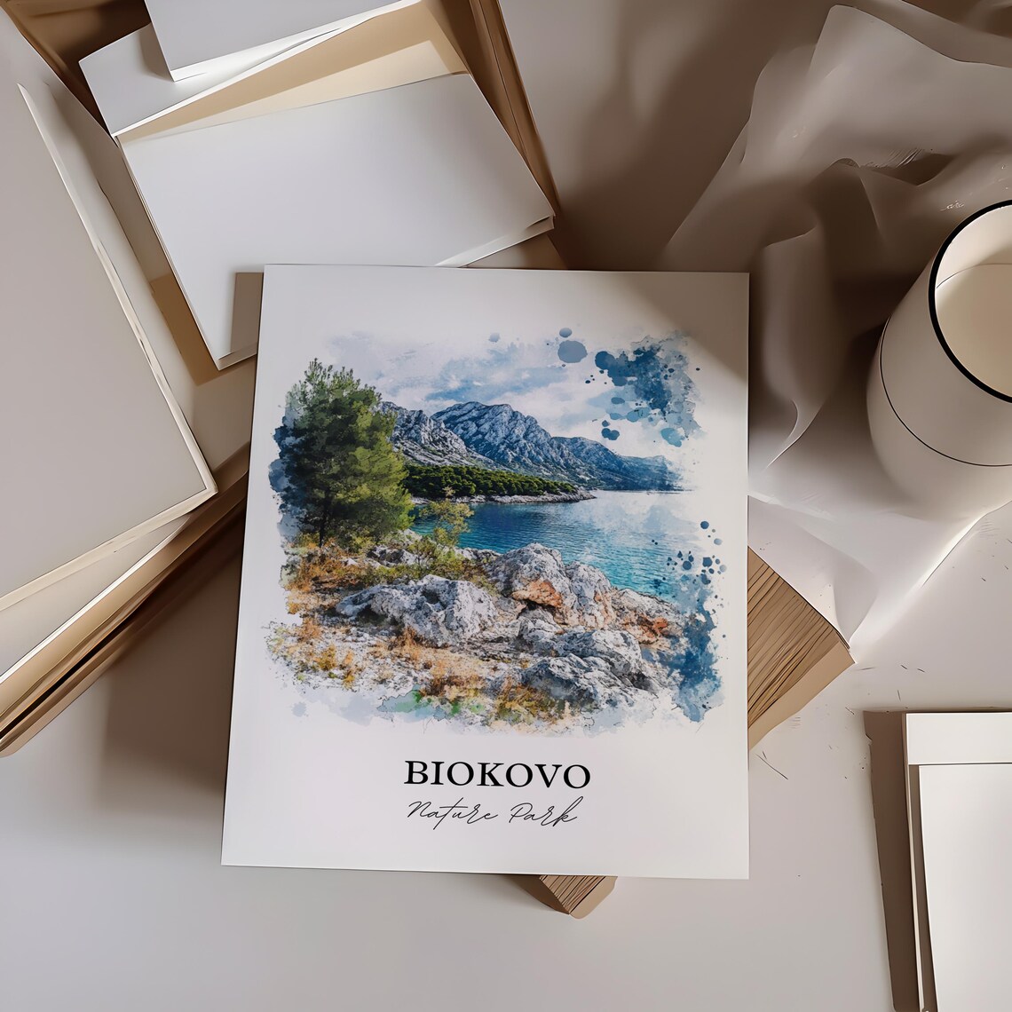 Biokovo Nature Park Croatia Rocky Coast Mountains Watercolor Poster - Image 3