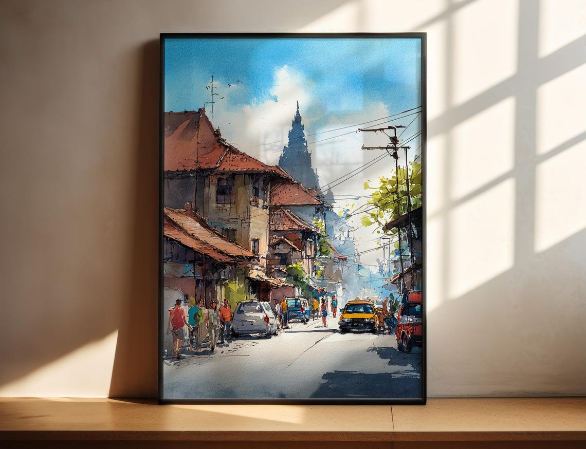 Yogyakarta Java Indonesia Street Watercolor Travel Art Print