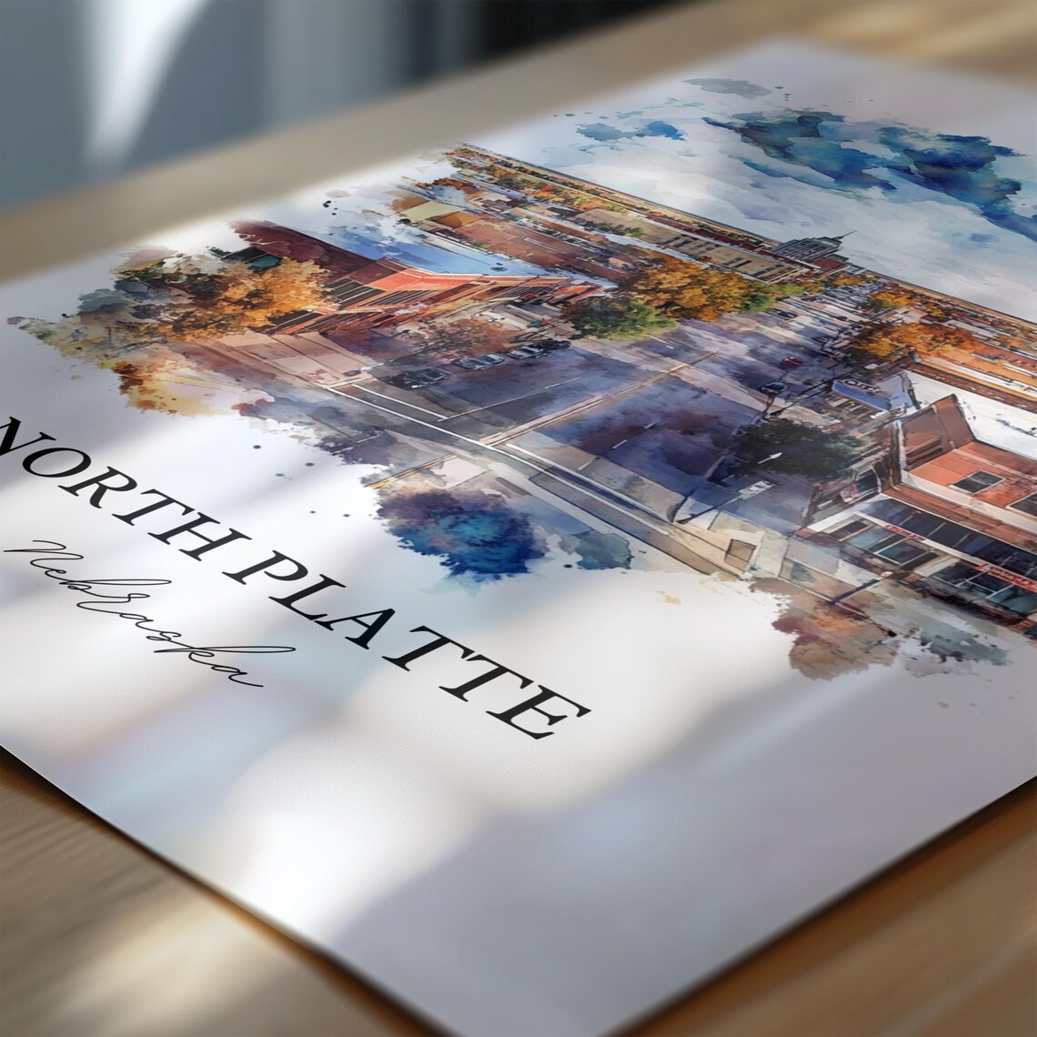 North Platte Nebraska Downtown Aerial View Watercolor Poster - Image 6