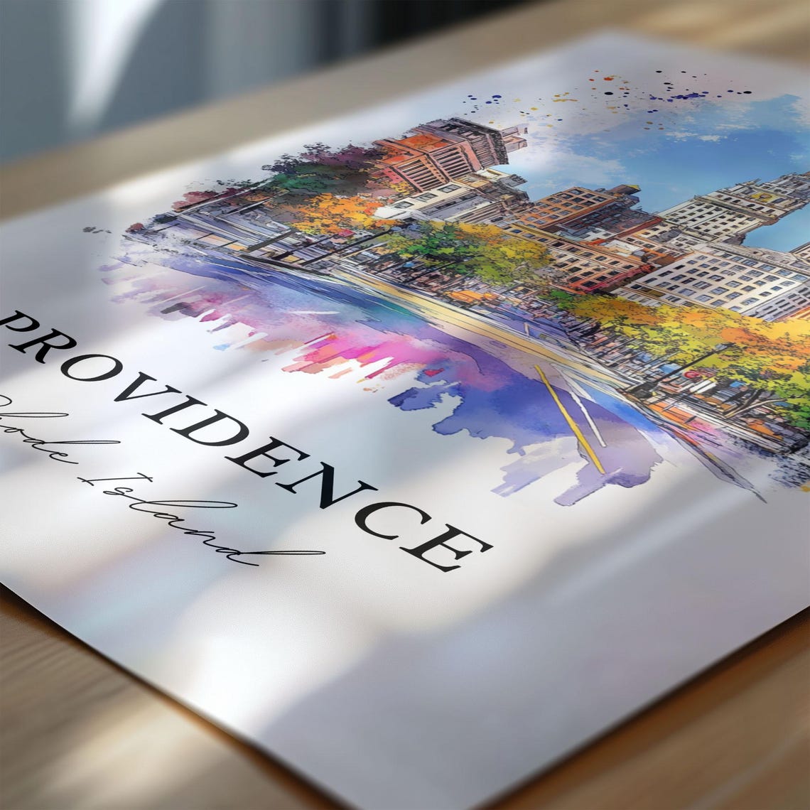 Providence Rhode Island Downtown Skyline Watercolor City Poster - Image 6