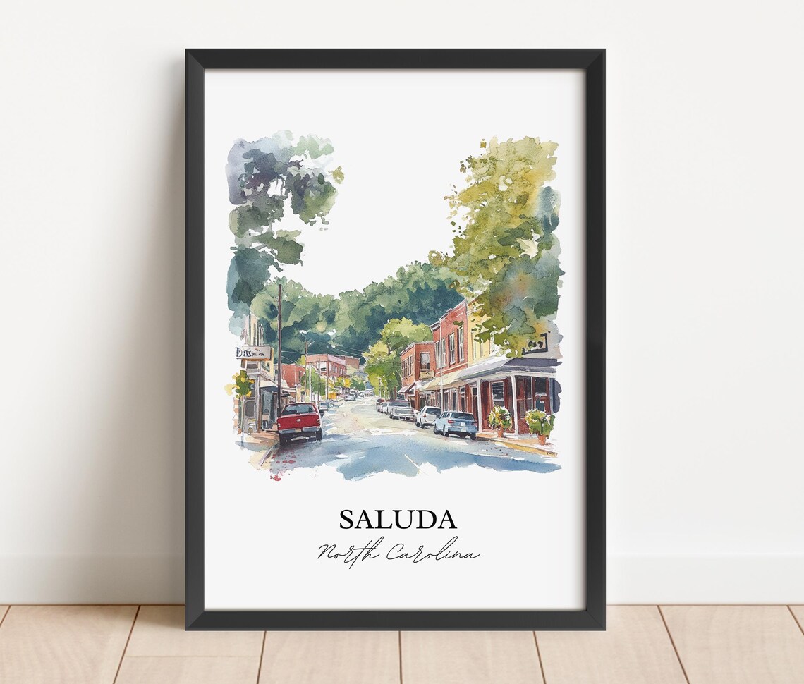 Saluda North Carolina Mountain Street Watercolor Travel Gift Poster - Image 5