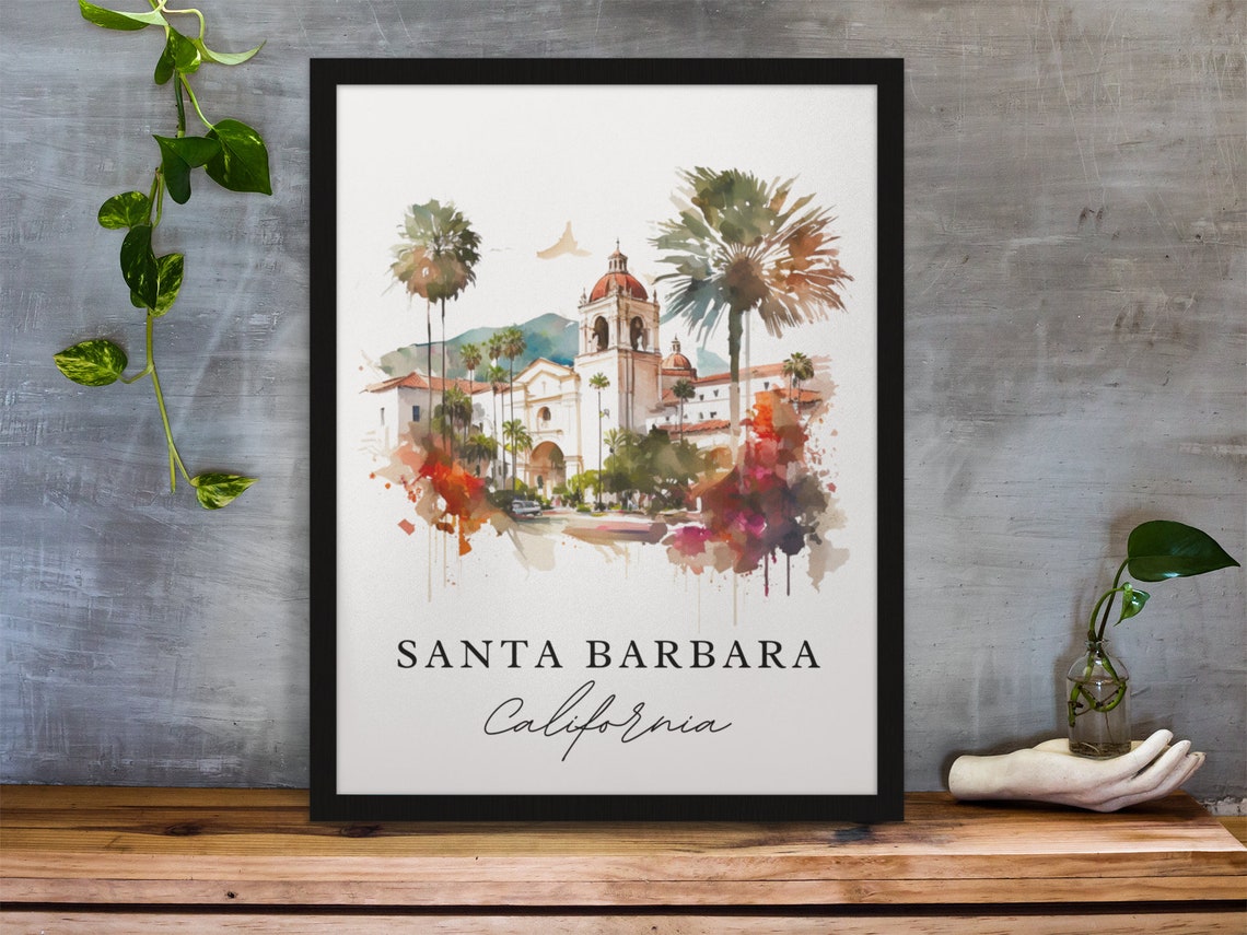 Santa Barbara California Historic Bell Tower Watercolor Poster