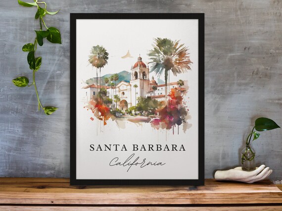Santa Barbara California Historic Bell Tower Watercolor Poster