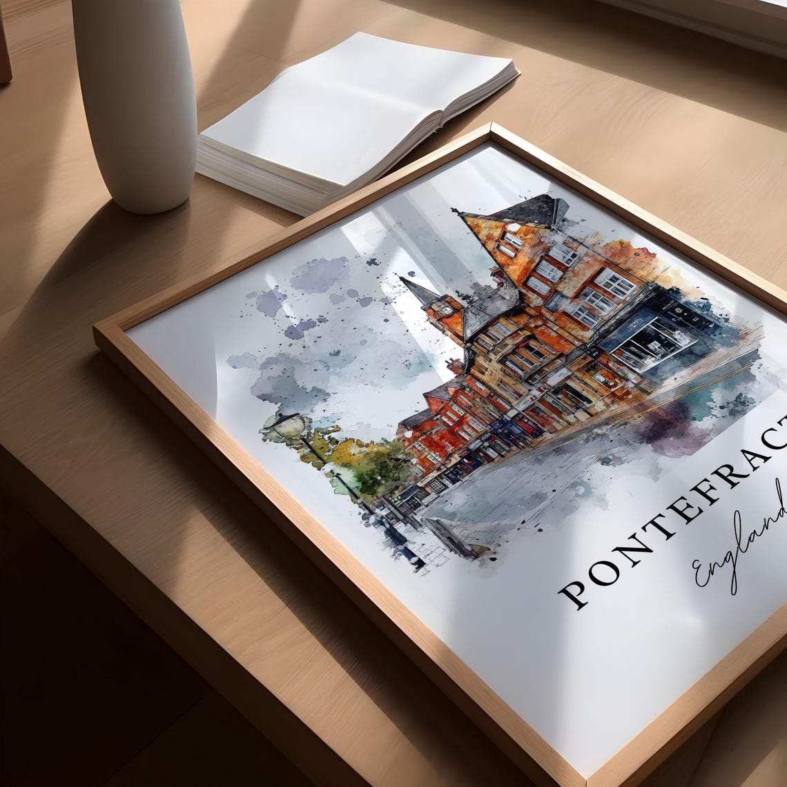Pontefract England Historic Brick Town Street Watercolor Poster - Image 5