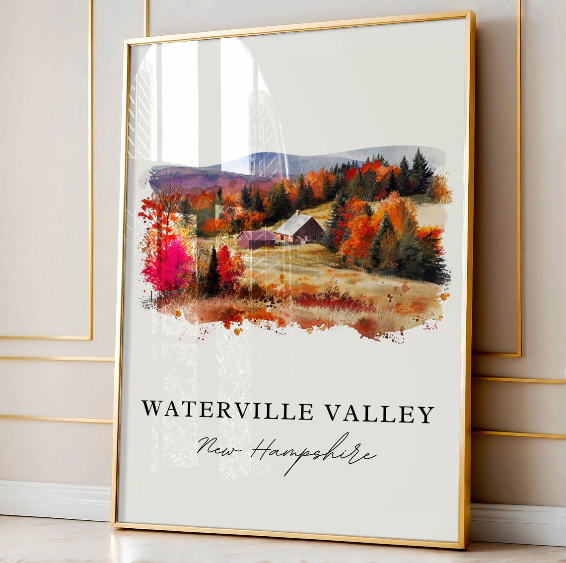 Waterville Valley New Hampshire Watercolor Autumn Farm Barn Poster - Image 4