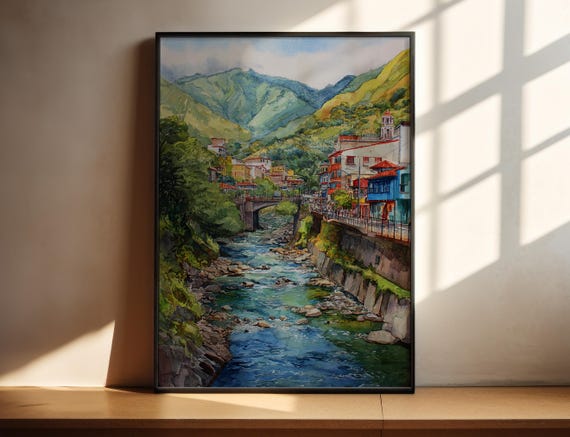 Banos Ecuador Watercolor Art Travel Print Artwork Decor Wall
