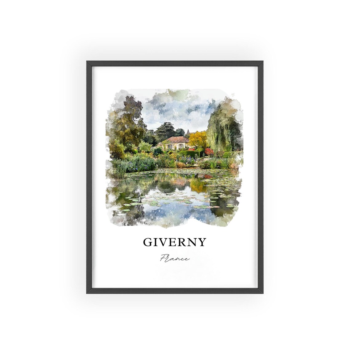 Giverny France Monet Water Lily Garden Watercolor Travel Poster