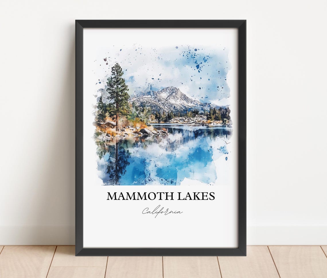 Mammoth Lakes California Alpine Lake Peak Watercolor Travel Poster - Image 3