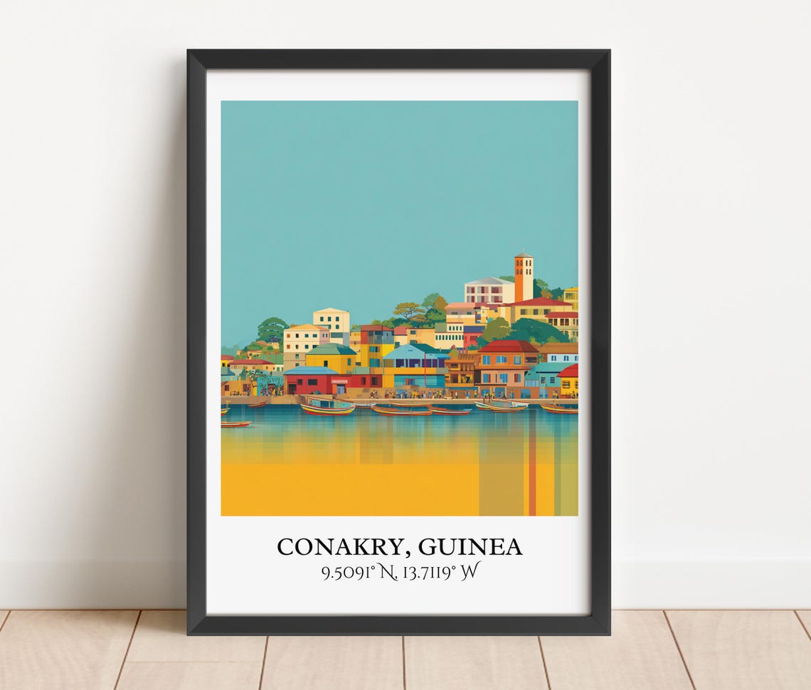Conakry Guinea Harbor Boats Coastal Town Retro Travel Poster - Image 3