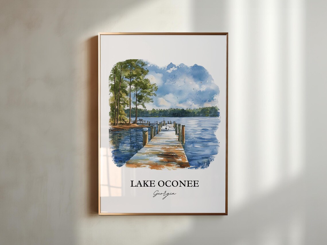 Lake Oconee Georgia Watercolor Wooden Dock Lake Pines Poster - Image 5