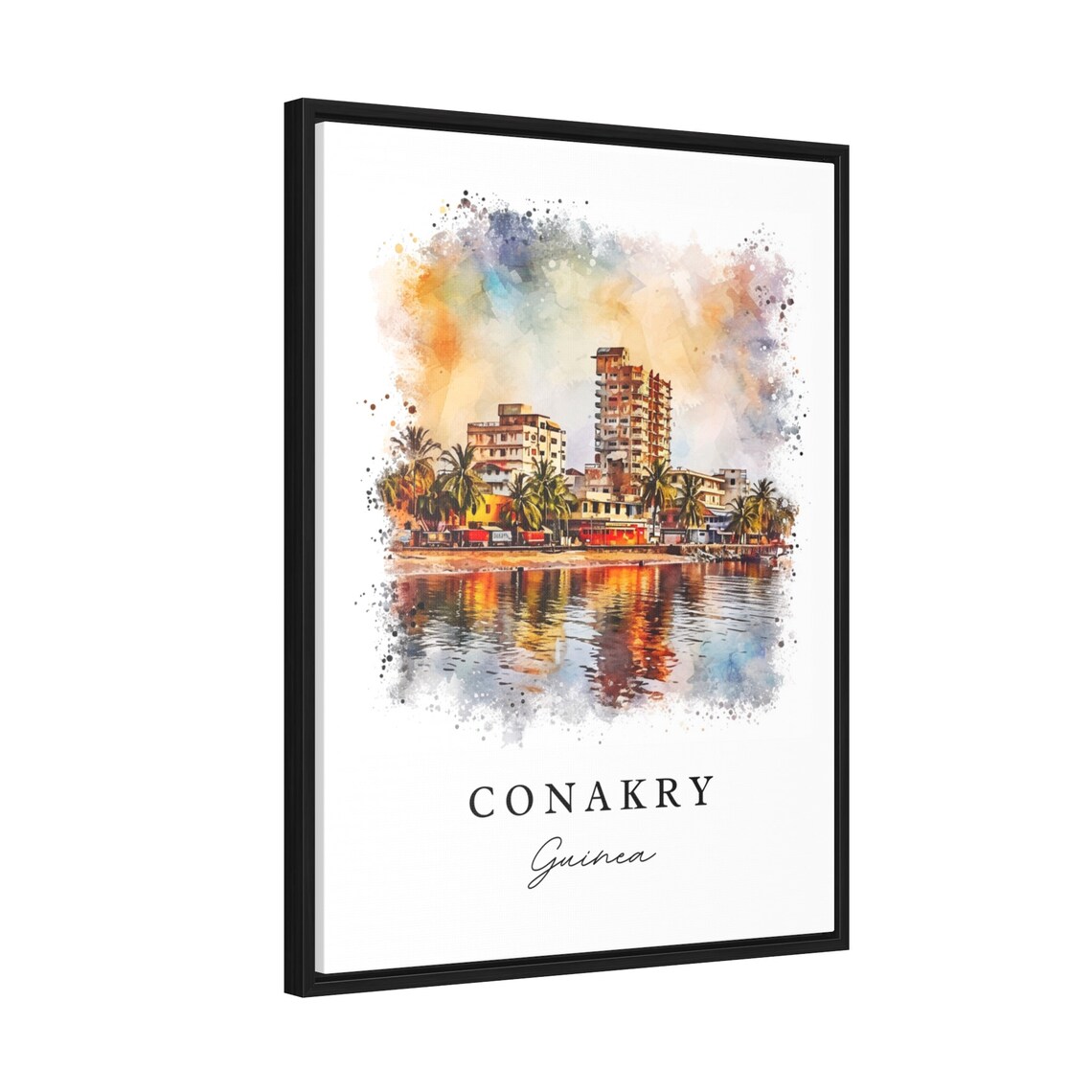 Conakry Guinea Waterfront Cityscape Watercolor Travel Poster - Image 3