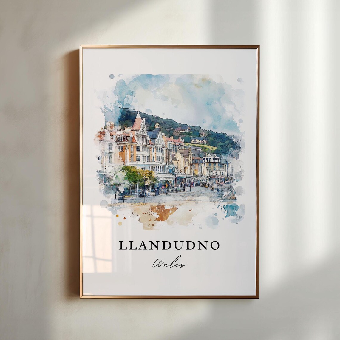 Llandudno Wales Victorian Seaside Promenade Watercolor Travel Poster