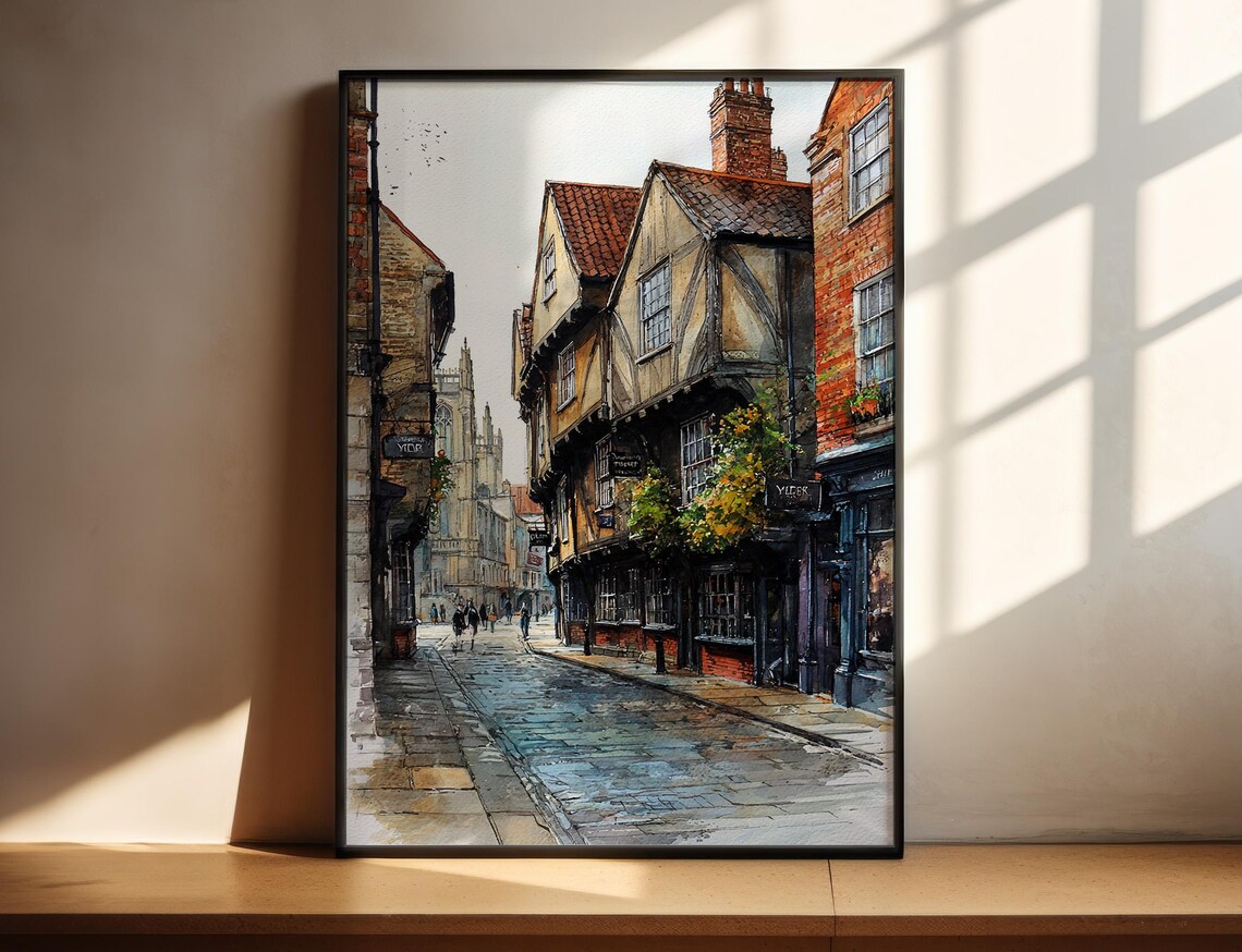 York England Watercolor Travel Poster, European Decor