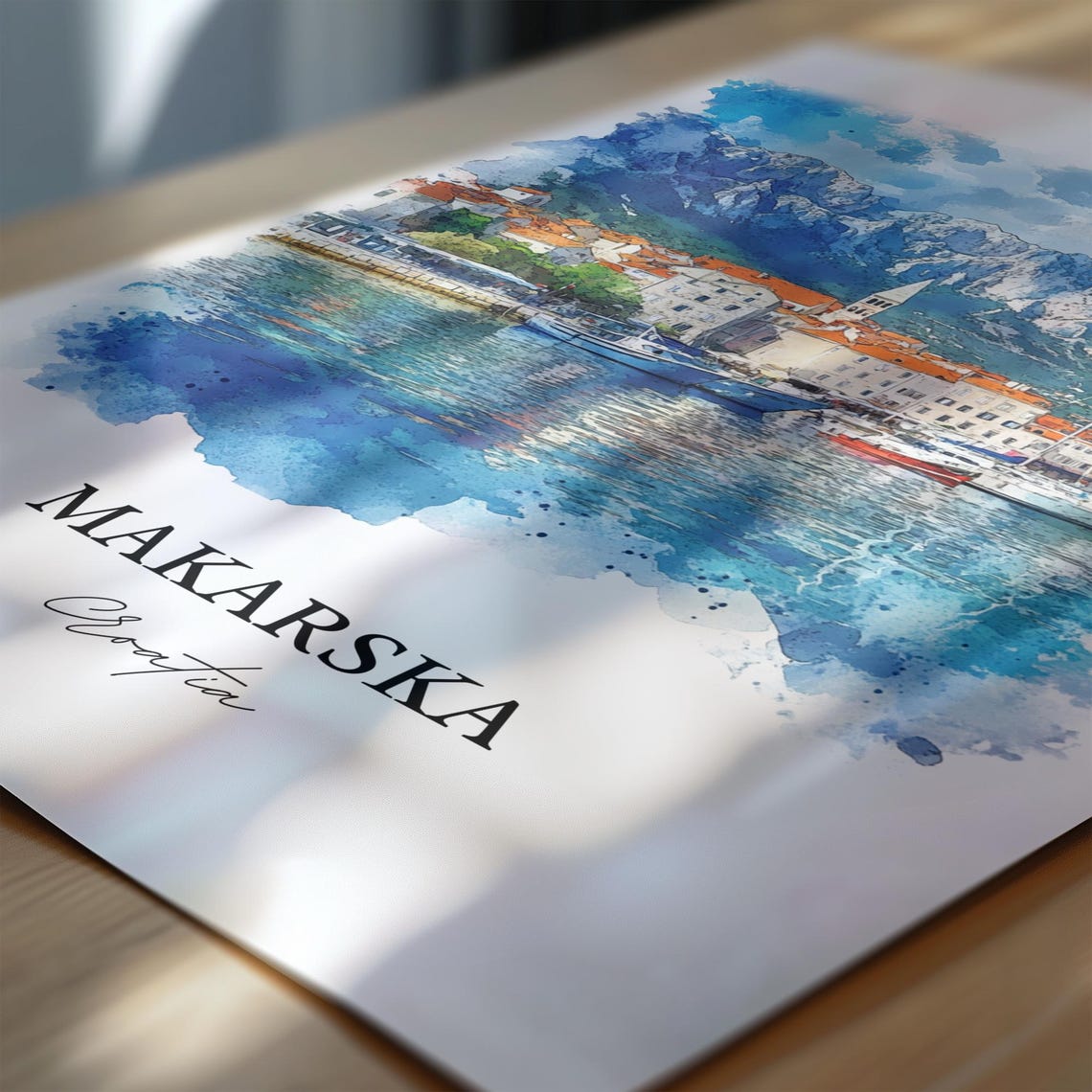Makarska Croatia Harbor and Mountain Coastline Watercolor Poster - Image 6