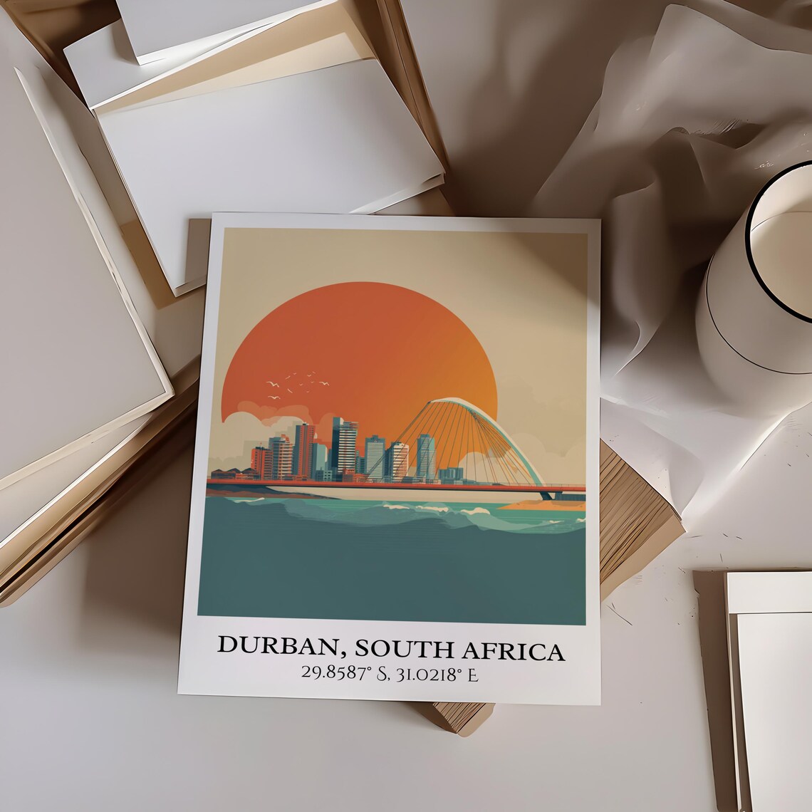 Durban South Africa Bridge Sunset Ocean Skyline Travel Poster - Image 3