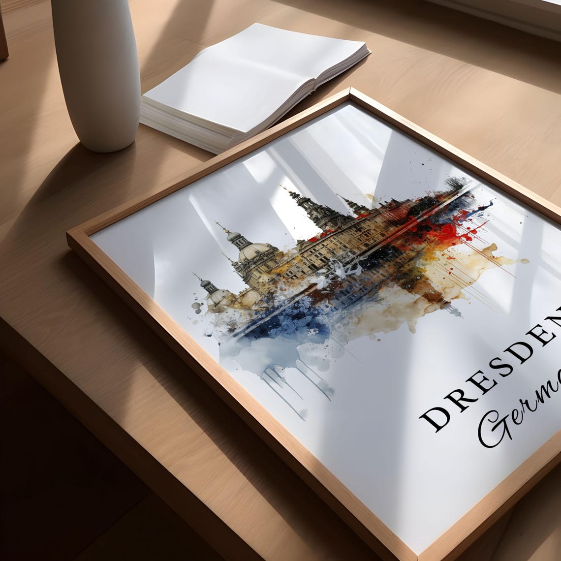 Dresden Germany Dramatic Baroque Skyline Watercolor Travel Poster - Image 4