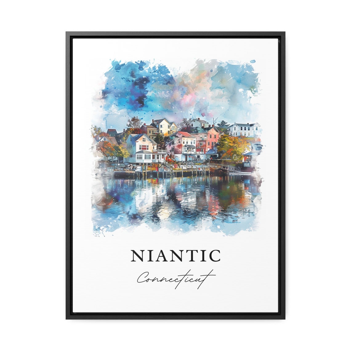 Niantic Connecticut Watercolor Harbor Village Reflection Poster - Image 3