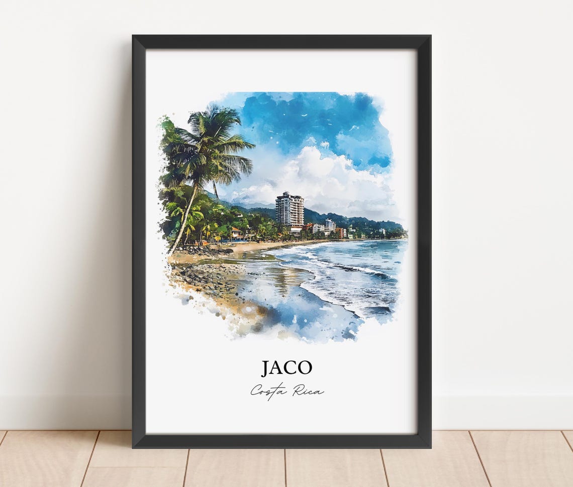 Jaco Costa Rica Palm Lined Beach Town Surf Watercolor Poster - Image 2