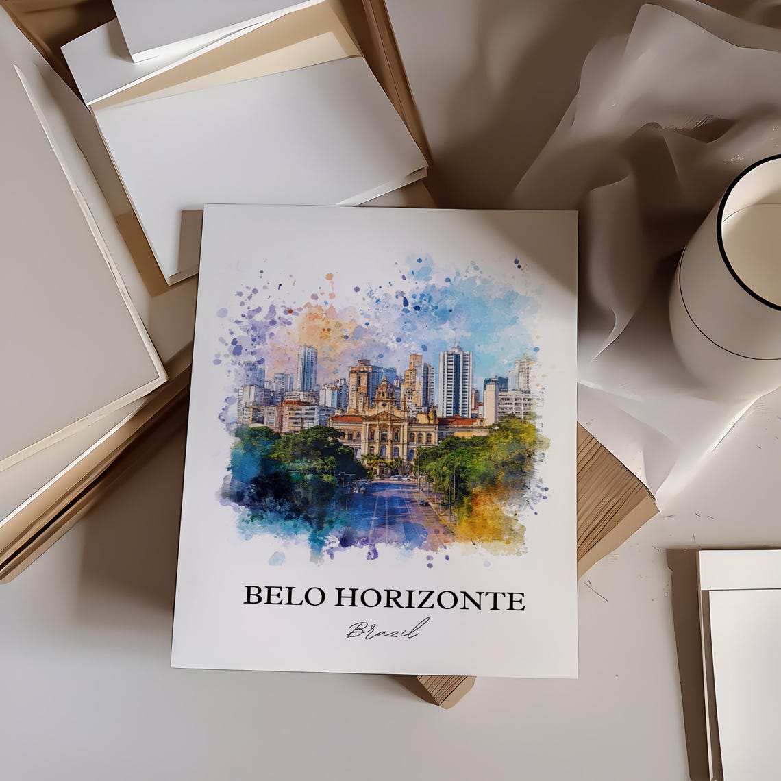 Belo Horizonte Brazil City Skyline Watercolor Urban View Poster - Image 2